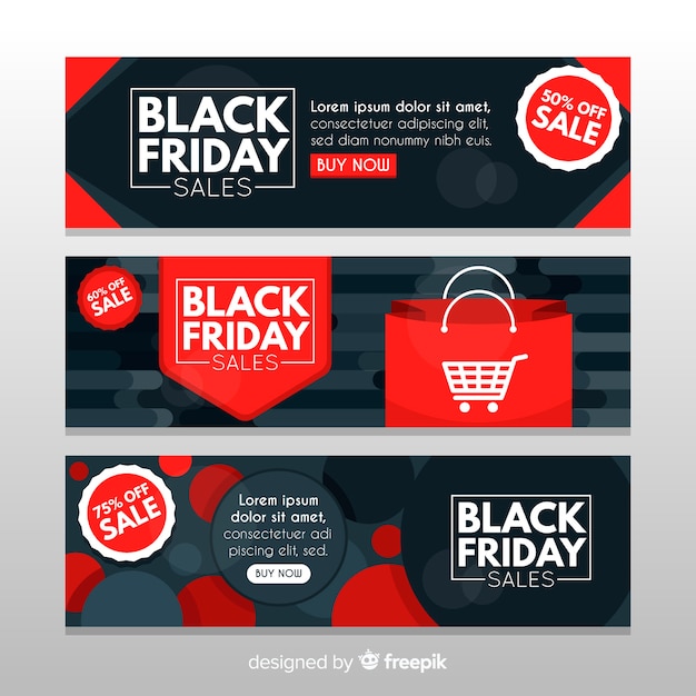 Vector conjunto moderno de banners de black friday con diseño plano