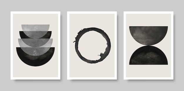 Conjunto moderno de composiciones artísticas minimalistas creativas abstractas ideales para la decoración de paredes, como diseño de postales o folletos, ilustración vectorial.