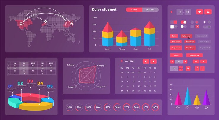 Vector un conjunto moderno de elementos de interfaz de usuario que incluye varios componentes gráficos para crear interfaces