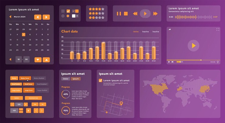 Vector un conjunto moderno de elementos de interfaz de usuario que incluye varios componentes gráficos para crear interfaces