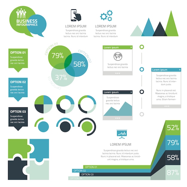 Conjunto moderno de elementos de negocio infografía vectorial