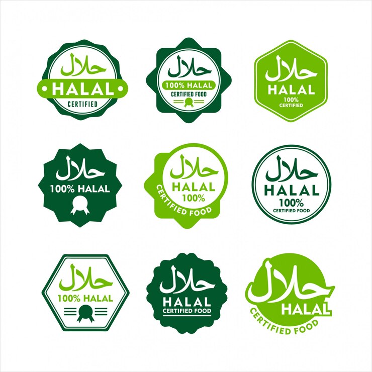 Vector conjunto moderno de etiqueta de comida halal