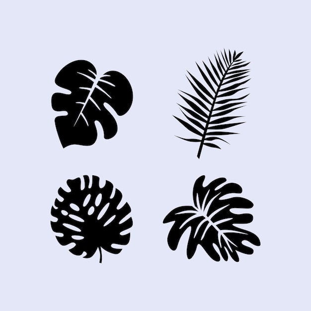 Conjunto moderno de hojas tropicales con diseño plano