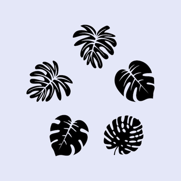 Conjunto moderno de hojas tropicales con diseño plano