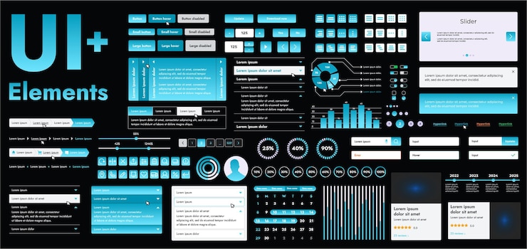 Vector un conjunto de modernos elementos de interfaz web turquesa diseñados para el desarrollo y diseño de sitios web