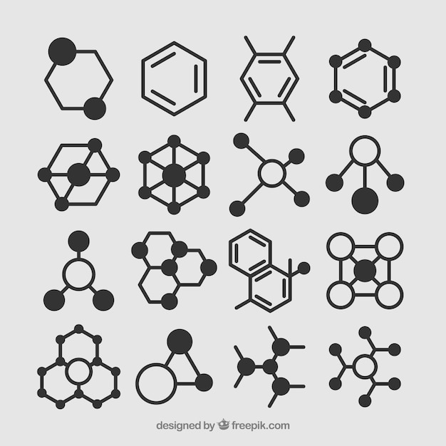 Vector conjunto de moléculas dibujadas a mano