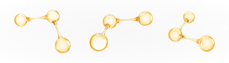 Vector conjunto de moléculas de petróleo de oro o átomos de estructuras moleculares abstractas en 3d