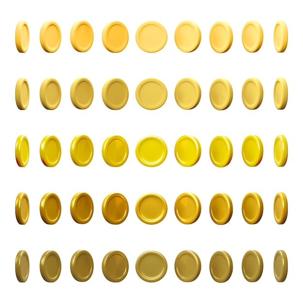 Conjunto de moneda de oro 3d. Moneda de oro realista sobre fondo blanco. Ilustración vectorial