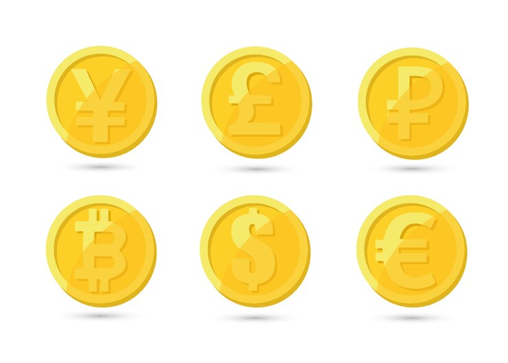 Vector conjunto de monedas criptográficas de oro y plata con bitcoin dorado frente a otras monedas criptográficas como líder aislado sobre fondo blanco. uso para logotipos, productos impresos