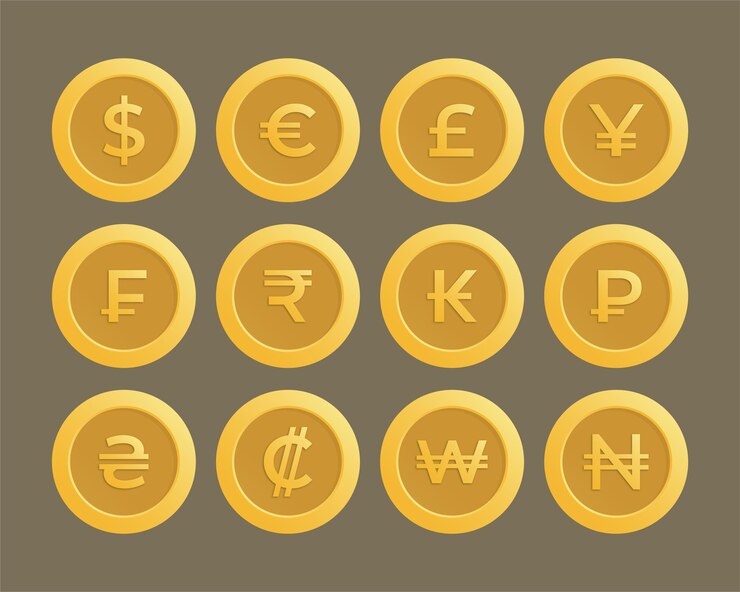 conjunto de monedas de moneda mundial con color dorado