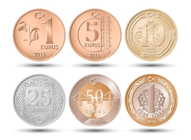 Conjunto de monedas de la moneda de Turquía. Lira. ilustración vectorial