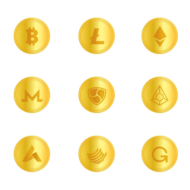Conjunto de monedas de oro de criptomoneda.