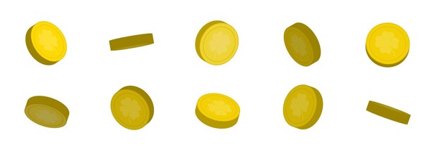 Conjunto de monedas de oro para la suerte. Moneda con vista diferente. Caída de dinero. ilustración vectorial