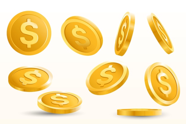 conjunto, de, monedas de oro, vector