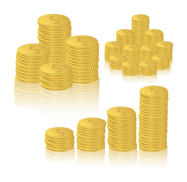 Vector conjunto de monedas de oro