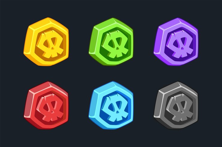 Vector conjunto de monedas piratas o marcas negras iconos de juegos casuales con gui ui de cráneo para juego web o interfaz de aplicación