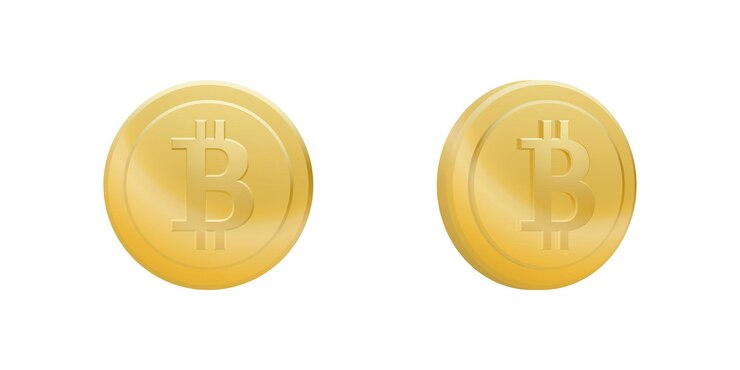 Vector conjunto de monedas de token de bitcoin de oro criptomoneda dorada electrónica