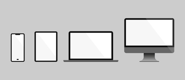Vector conjunto de monitor portátil tableta y teléfono inteligente icono símbolo ilustración vectorial plana