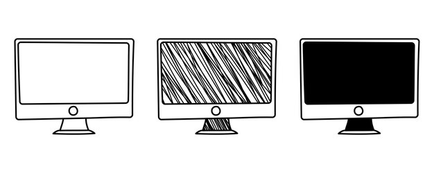 Conjunto de monitores vectoriales dibujados a mano en estilo de dibujos animados de fideos. día nacional de la ciencia