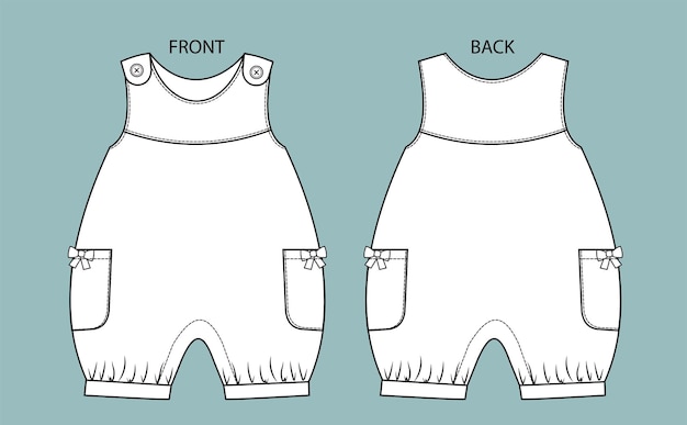 Conjunto de mono para niños vista frontal y posterior.