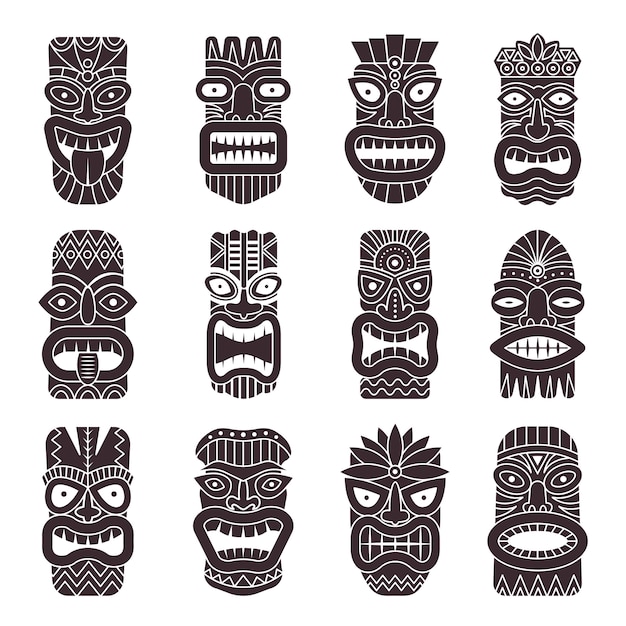 Conjunto monocromático de dios tribal tiki