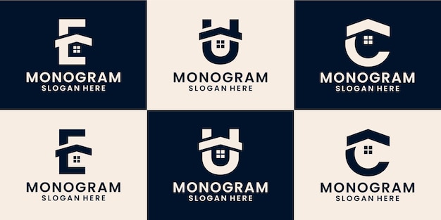 Conjunto de monograma con inspiraciones de diseño de logotipos para el hogar