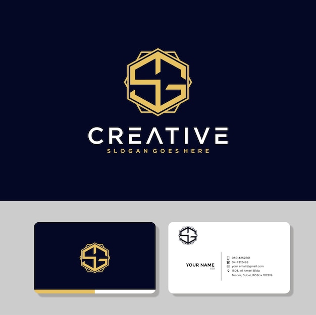 Conjunto de monograma con logotipo de letra sg y tarjeta de negocios de marca