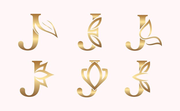 Vector conjunto de monogramas del logotipo de belleza de la marca j de la letra