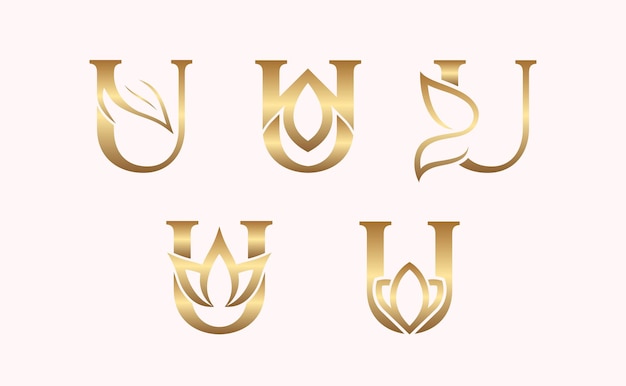 conjunto de monogramas del logotipo de belleza de la marca U de la letra