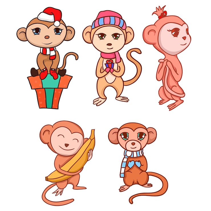 Vector conjunto de monos de dibujos animados dibujados a mano para tu creatividad