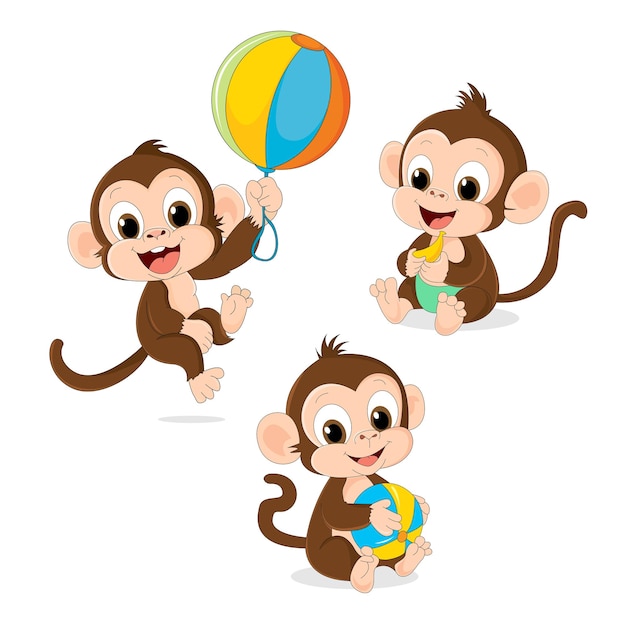 Conjunto de monos con diferentes posturas de juego Ilustración vectorial