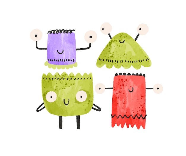 Conjunto de monstruos de colores Ilustración para Halloween Monstruos de dibujos animados