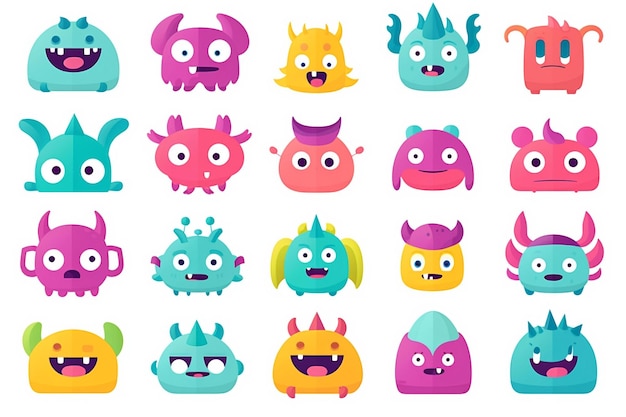 Vector conjunto de monstruos de dibujos animados de diferentes colores