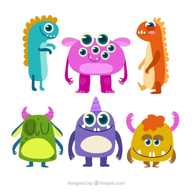 Conjunto de monstruos graciosos en estilo plano