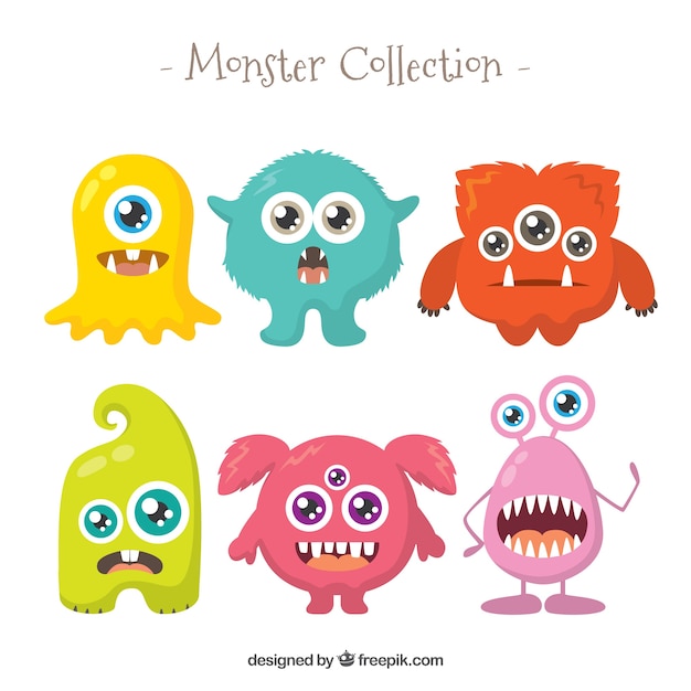 Conjunto de monstruos graciosos en estilo plano