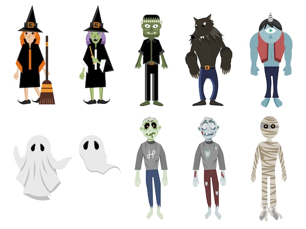 Vector conjunto de monstruos de halloween