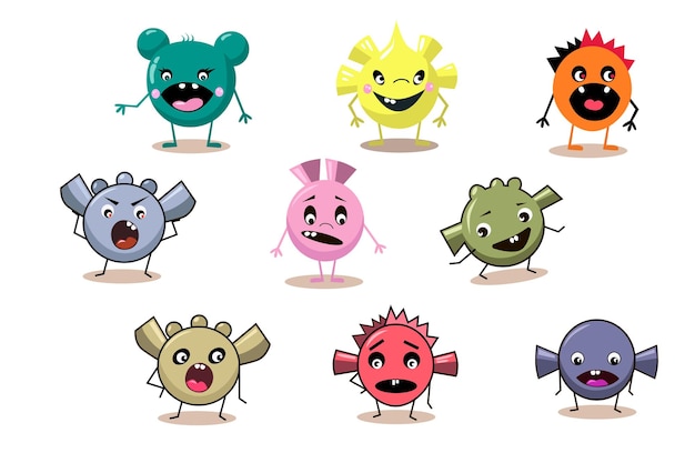 Conjunto de monstruos de personaje lindo de dibujos animados