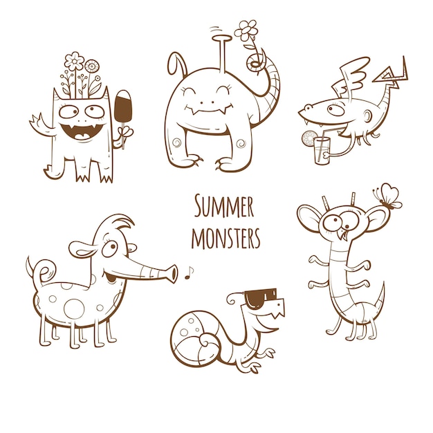 Vector conjunto de monstruos de verano