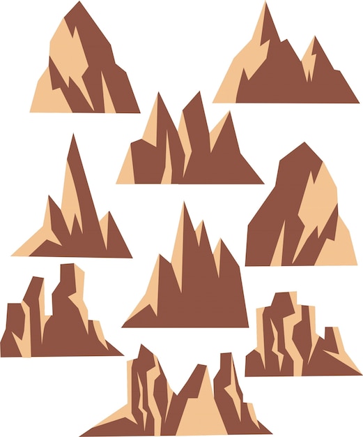 Vector conjunto de montaña de dibujos animados marrón