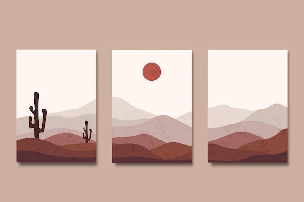 Conjunto de montañas abstractas en el diseño de carteles estéticos paisajísticos.