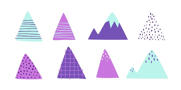 Conjunto de montañas garabateadas Colección de montañas vectoriales abstractas Montañas de garabateo ingenuas para un diseño lindo