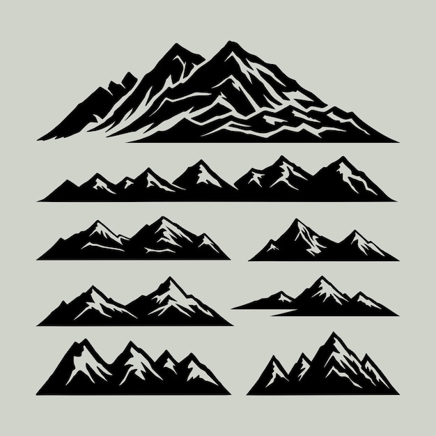 conjunto de montañas con las siluetas de las montañas iconos de la montaña conjunto