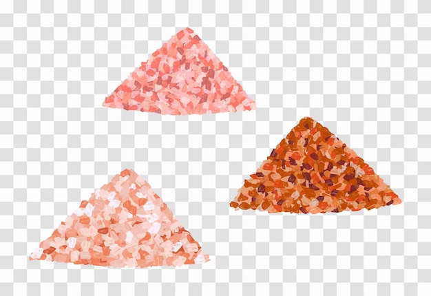 Un conjunto de montones de rosa himalaya de azúcar moreno o sal Vector realista aislado en transparente
