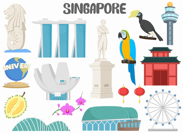 Vector conjunto de monumentos famosos de singapur