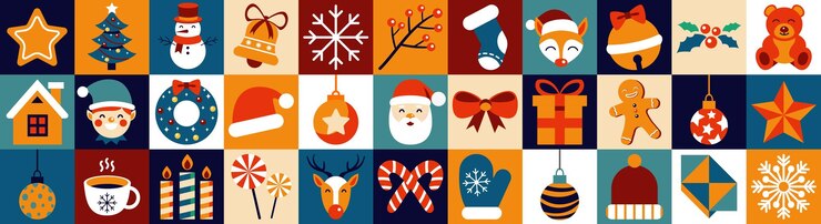 Conjunto de mosaico abstracto de Navidad Feliz Navidad y Feliz Año Nuevo Arte de invierno de Navidad Bauhaus