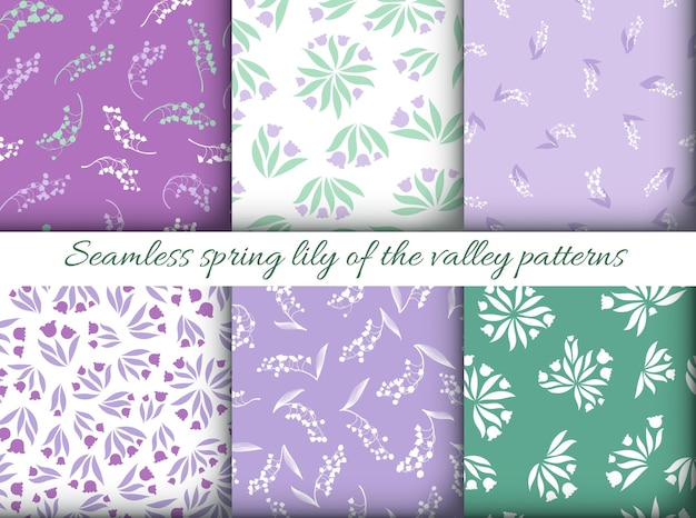 Vector conjunto de motivos florales con lirios del valle de primavera