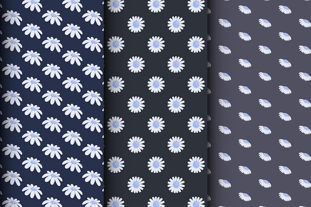 Conjunto de motivos florales sobre un fondo negro