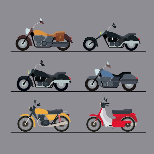 Vector conjunto de motocicletas coloridas