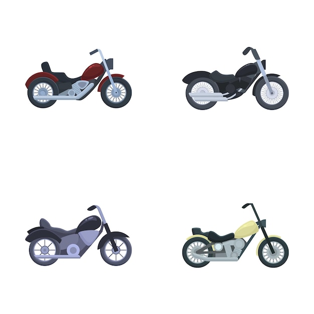 Conjunto de motocicletas de dibujos animados en fondo blanco