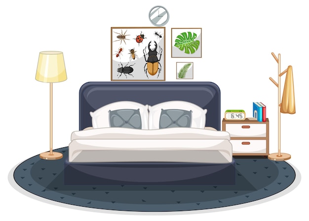 Vector conjunto de muebles de dormitorio sobre fondo blanco.